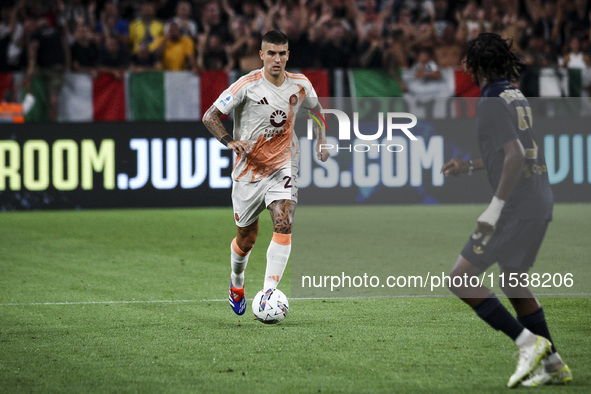 Roma defender Gianluca Mancini (23) is in action during the Serie A football match number 3 between Juventus and Roma in Turin, Piedmont, It...