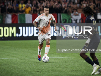 Roma defender Gianluca Mancini (23) is in action during the Serie A football match number 3 between Juventus and Roma in Turin, Piedmont, It...