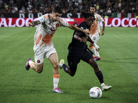 Roma forward Matias Soule (18) fights for the ball against Juventus forward Samuel Mbangula (51) during the Serie A football match number 3...