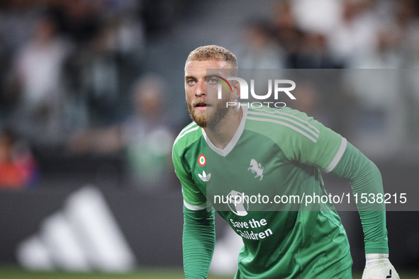 Juventus goalkeeper Michele Di Gregorio (29) looks on during the Serie A football match number 3 between Juventus and Roma in Turin, Piedmon...