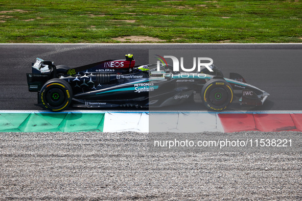 Lewis Hamilton of Mercedes drives a car on the track during the Italian Formula One Grand Prix at Autodromo Nazionale Monza circuit, in Monz...