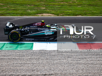 Lewis Hamilton of Mercedes drives a car on the track during the Italian Formula One Grand Prix at Autodromo Nazionale Monza circuit, in Monz...