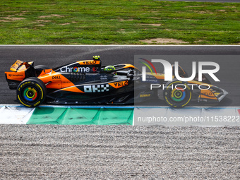 Lando Norris of McLaren drives a car on the track during the Italian Formula One Grand Prix at Autodromo Nazionale Monza circuit, in Monza o...