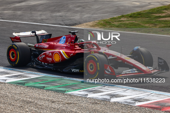 Charles Leclerc of Ferrari drives a car on the track during the Italian Formula One Grand Prix at Autodromo Nazionale Monza circuit, in Monz...