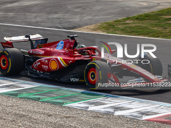 Charles Leclerc of Ferrari drives a car on the track during the Italian Formula One Grand Prix at Autodromo Nazionale Monza circuit, in Monz...