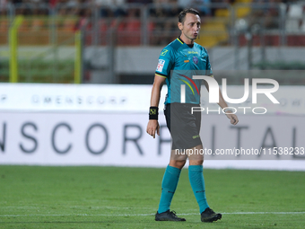 The referee of the match, Valerio Rosario Abisso of the Palermo delegation, during the Italian Serie B soccer championship match between Man...