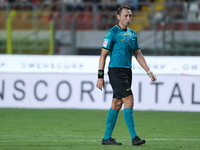 The referee of the match, Valerio Rosario Abisso of the Palermo delegation, during the Italian Serie B soccer championship match between Man...