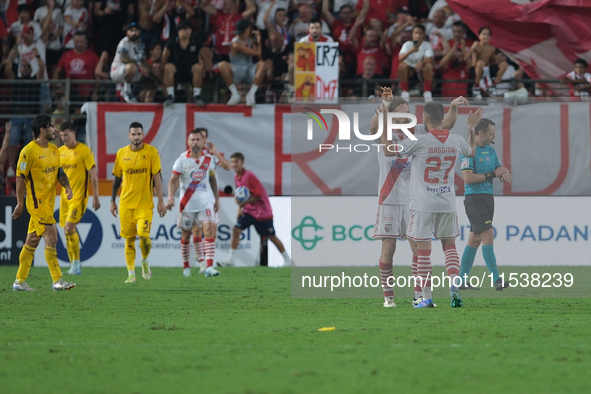 Mantova 1911 celebrates after winning a match during the Italian Serie B soccer championship football match between Mantova Calcio 1911 and...