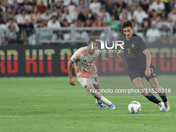 Andrea Cambiaso during the Serie A 2024-2025 match between Juventus and Roma in Turin, Italy, on September 1, 2024 