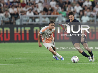 Andrea Cambiaso during the Serie A 2024-2025 match between Juventus and Roma in Turin, Italy, on September 1, 2024 (