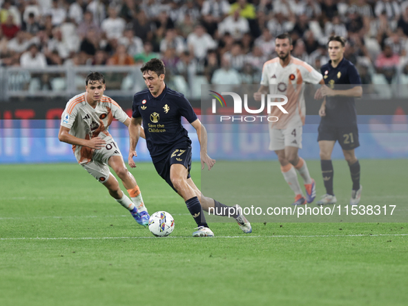 Andrea Cambiaso during the Serie A 2024-2025 match between Juventus and Roma in Turin, Italy, on September 1, 2024 