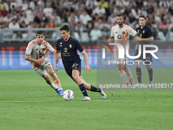 Andrea Cambiaso during the Serie A 2024-2025 match between Juventus and Roma in Turin, Italy, on September 1, 2024 (