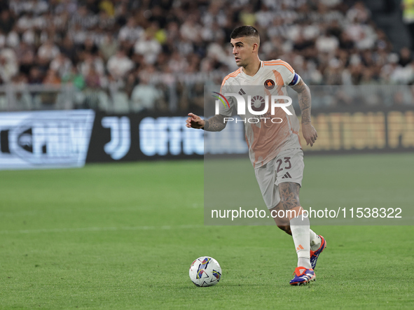 Gianluca Mancini during the Serie A 2024-2025 match between Juventus and Roma in Turin, Italy, on September 1, 2024 