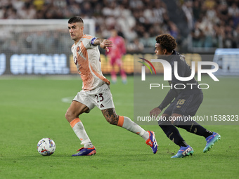 Gianluca Mancini during the Serie A 2024-2025 match between Juventus and Roma in Turin, Italy, on September 1, 2024 (