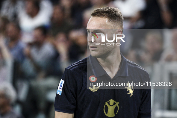 Juventus midfielder Teun Koopmeiners (8) looks on during the Serie A football match number 3 between Juventus and Roma in Turin, Italy, on S...