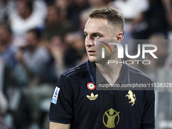 Juventus midfielder Teun Koopmeiners (8) looks on during the Serie A football match number 3 between Juventus and Roma in Turin, Italy, on S...