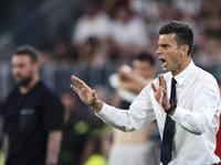 Juventus coach Thiago Motta gestures during the Serie A football match number 3 between Juventus and Roma in Turin, Piedmont, Italy, on Sept...