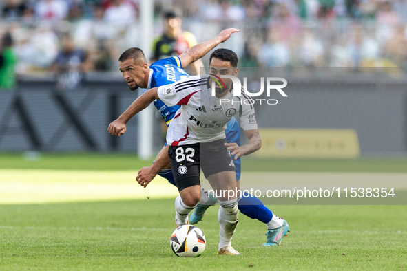 Sebastian Rudol , Luquinhas  during PKO Ekstraklasa match Legia Warsaw vs Motor Lublin in Warsaw, Poland on 01 September, 2024. 