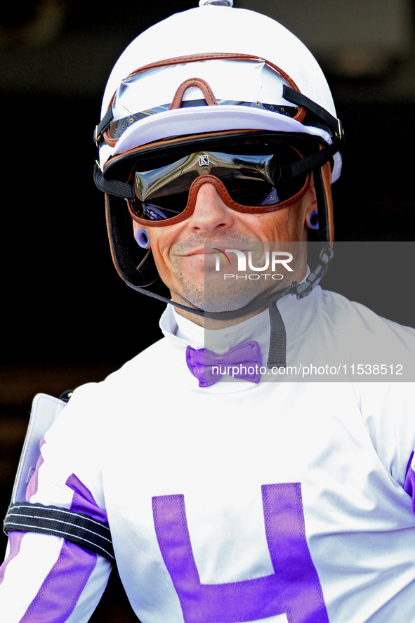 Jockey Justin Stein leaves the paddock ahead of the second race at Woodbine Racetrack in Toronto, Canada, on September 1, 2024. 