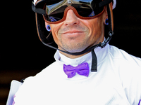 Jockey Justin Stein leaves the paddock ahead of the second race at Woodbine Racetrack in Toronto, Canada, on September 1, 2024. (