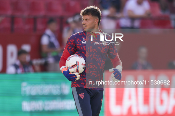 Alvaro Fernandez of Sevilla FC is in action during the La Liga EA Sports match between Sevilla FC and Girona CF at Nuevo Mirandilla in Sevil...