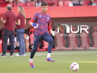 Alvaro Fernandez of Sevilla FC is in action during the La Liga EA Sports match between Sevilla FC and Girona CF at Nuevo Mirandilla in Sevil...