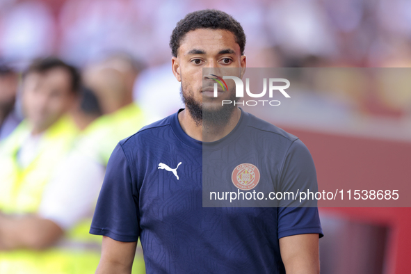 Arnau Danjuma of Girona FC during the La Liga EA Sports match between Sevilla FC and Girona CF at Nuevo Mirandilla in Seville, Spain, on Sep...