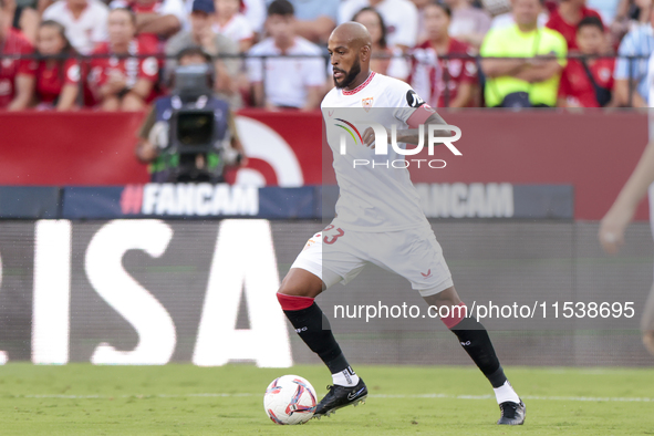 Marcos do Nascimento ''Marcao'' of Sevilla FC controls the ball during the La Liga EA Sports match between Sevilla FC and Girona CF at Nuevo...