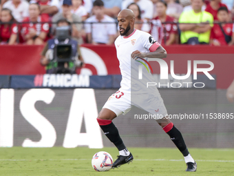 Marcos do Nascimento ''Marcao'' of Sevilla FC controls the ball during the La Liga EA Sports match between Sevilla FC and Girona CF at Nuevo...