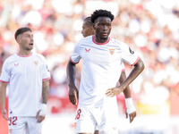 Luciem Agoume of Sevilla FC is in action during the La Liga EA Sports match between Sevilla FC and Girona CF at Nuevo Mirandilla in Seville,...