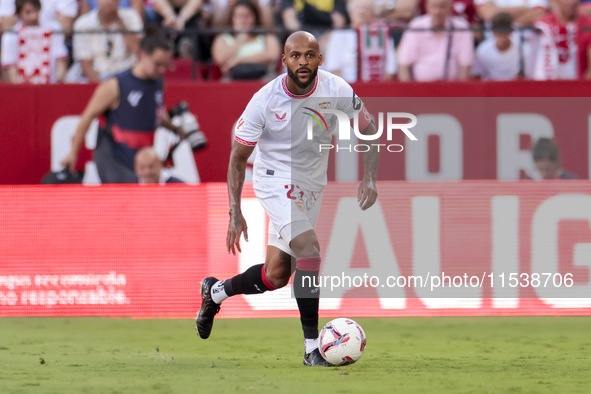 Marcos do Nascimento ''Marcao'' of Sevilla FC runs with the ball during the La Liga EA Sports match between Sevilla FC and Girona CF at Nuev...