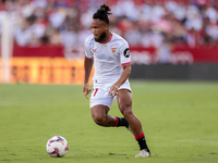 Chidera Ejuke of Sevilla FC runs with the ball during the La Liga EA Sports match between Sevilla FC and Girona CF at Nuevo Mirandilla in Se...