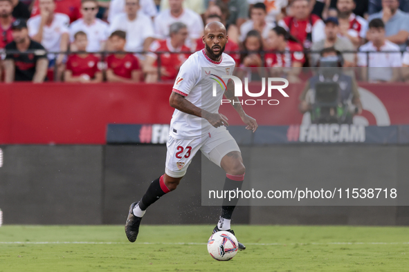 Marcos do Nascimento ''Marcao'' of Sevilla FC controls the ball during the La Liga EA Sports match between Sevilla FC and Girona CF at Nuevo...