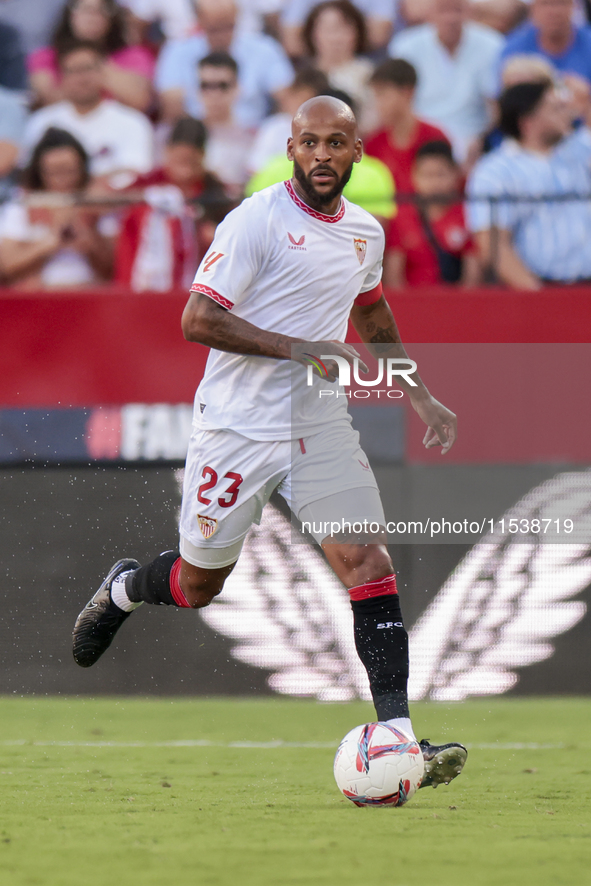 Marcos do Nascimento ''Marcao'' of Sevilla FC runs with the ball during the La Liga EA Sports match between Sevilla FC and Girona CF at Nuev...