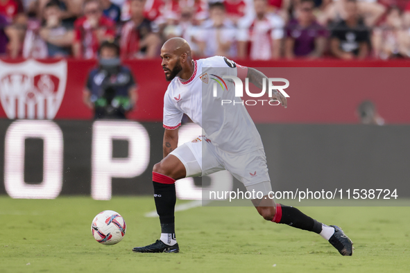 Marcos do Nascimento ''Marcao'' of Sevilla FC controls the ball during the La Liga EA Sports match between Sevilla FC and Girona CF at Nuevo...