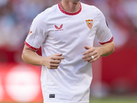 Valentin Barco of Sevilla FC is in action during the La Liga EA Sports match between Sevilla FC and Girona CF at Nuevo Mirandilla in Seville...