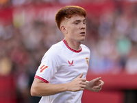 Valentin Barco of Sevilla FC is in action during the La Liga EA Sports match between Sevilla FC and Girona CF at Nuevo Mirandilla in Seville...