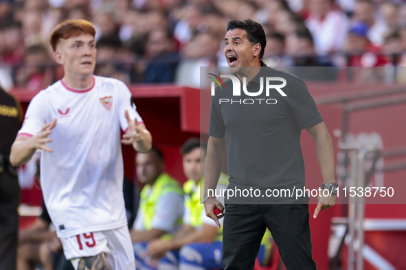 Miguel Angel Sanchez ''Michel'', head coach of Girona FC, gives instructions during the La Liga EA Sports match between Sevilla FC and Giron...