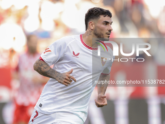 Isaac Romero of Sevilla FC is in action during the La Liga EA Sports match between Sevilla FC and Girona CF at Nuevo Mirandilla in Seville,...