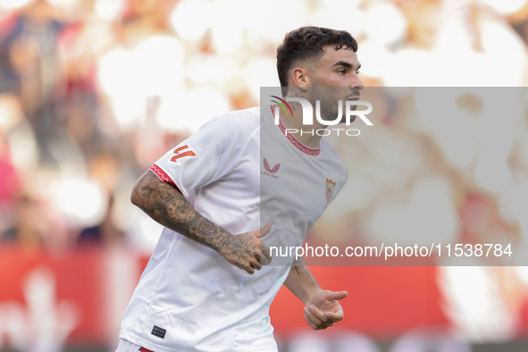 Isaac Romero of Sevilla FC is in action during the La Liga EA Sports match between Sevilla FC and Girona CF at Nuevo Mirandilla in Seville,...