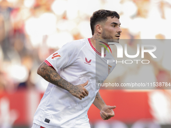 Isaac Romero of Sevilla FC is in action during the La Liga EA Sports match between Sevilla FC and Girona CF at Nuevo Mirandilla in Seville,...