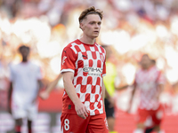 Viktor Tsygankov of Girona FC is in action during the La Liga EA Sports match between Sevilla FC and Girona CF at Nuevo Mirandilla in Sevill...