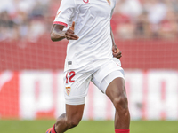 Albert Sambi Lokonga of Sevilla FC runs with the ball during the La Liga EA Sports match between Sevilla FC and Girona CF at Nuevo Mirandill...