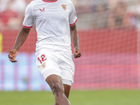 Albert Sambi Lokonga of Sevilla FC runs with the ball during the La Liga EA Sports match between Sevilla FC and Girona CF at Nuevo Mirandill...