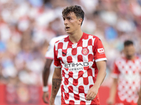 Alejandro Frances of Girona FC is in action during the La Liga EA Sports match between Sevilla FC and Girona CF at Nuevo Mirandilla in Sevil...