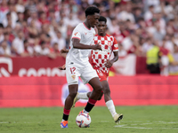 Albert Sambi Lokonga of Sevilla FC controls the ball during the La Liga EA Sports match between Sevilla FC and Girona CF at Nuevo Mirandilla...