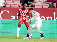 Yaser Asprilia of Girona FC runs with the ball during the La Liga EA Sports match between Sevilla FC and Girona CF at Nuevo Mirandilla in Se...