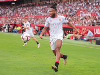 Chidera Ejuke of Sevilla FC controls the ball during the La Liga EA Sports match between Sevilla FC and Girona CF at Nuevo Mirandilla in Sev...