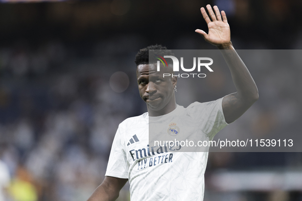 Vinicius Jr of Real Madrid during the La Liga 2024/25 match between Real Madrid and Real Betis at Santiago Bernabeu Stadium in Madrid, Spain...