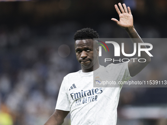 Vinicius Jr of Real Madrid during the La Liga 2024/25 match between Real Madrid and Real Betis at Santiago Bernabeu Stadium in Madrid, Spain...